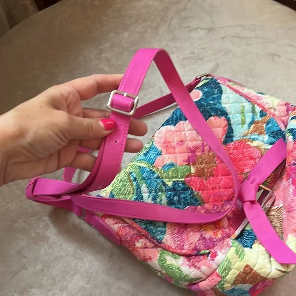LN! Vera Bradley Fuscia Barbie Floral Pink Cotton Crossbody Shoulder Handbag!